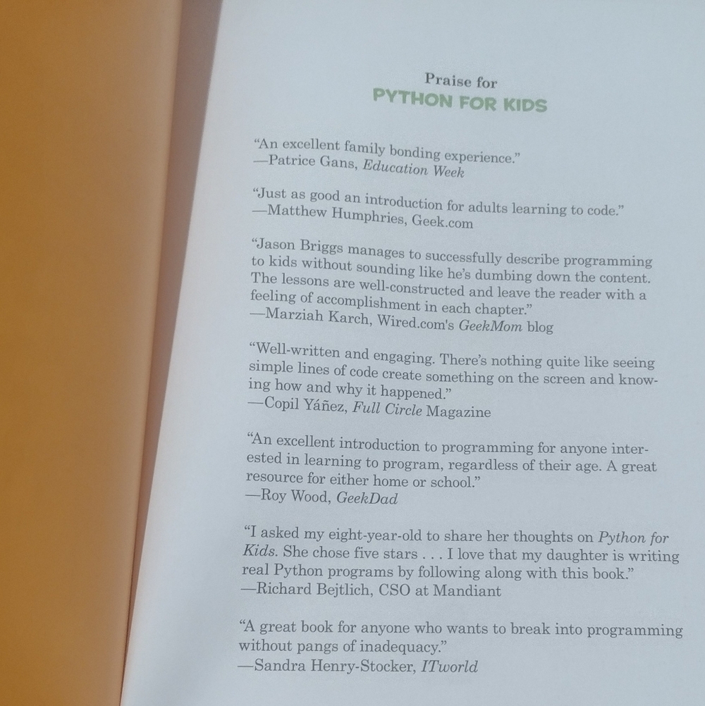Python for Kids by Jason R. Briggs - Green & Orange Cover - Picture 6 of 6